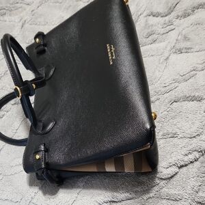 Burberry Black Leather Satchel with Signature Check Trim